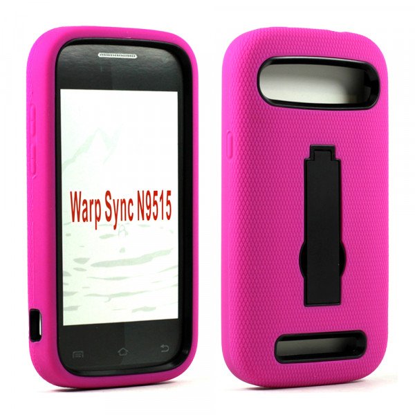 Wholesale ZTE Warp Sync N9515 Armor Hybrid Stand Case (Hot Pink Black)